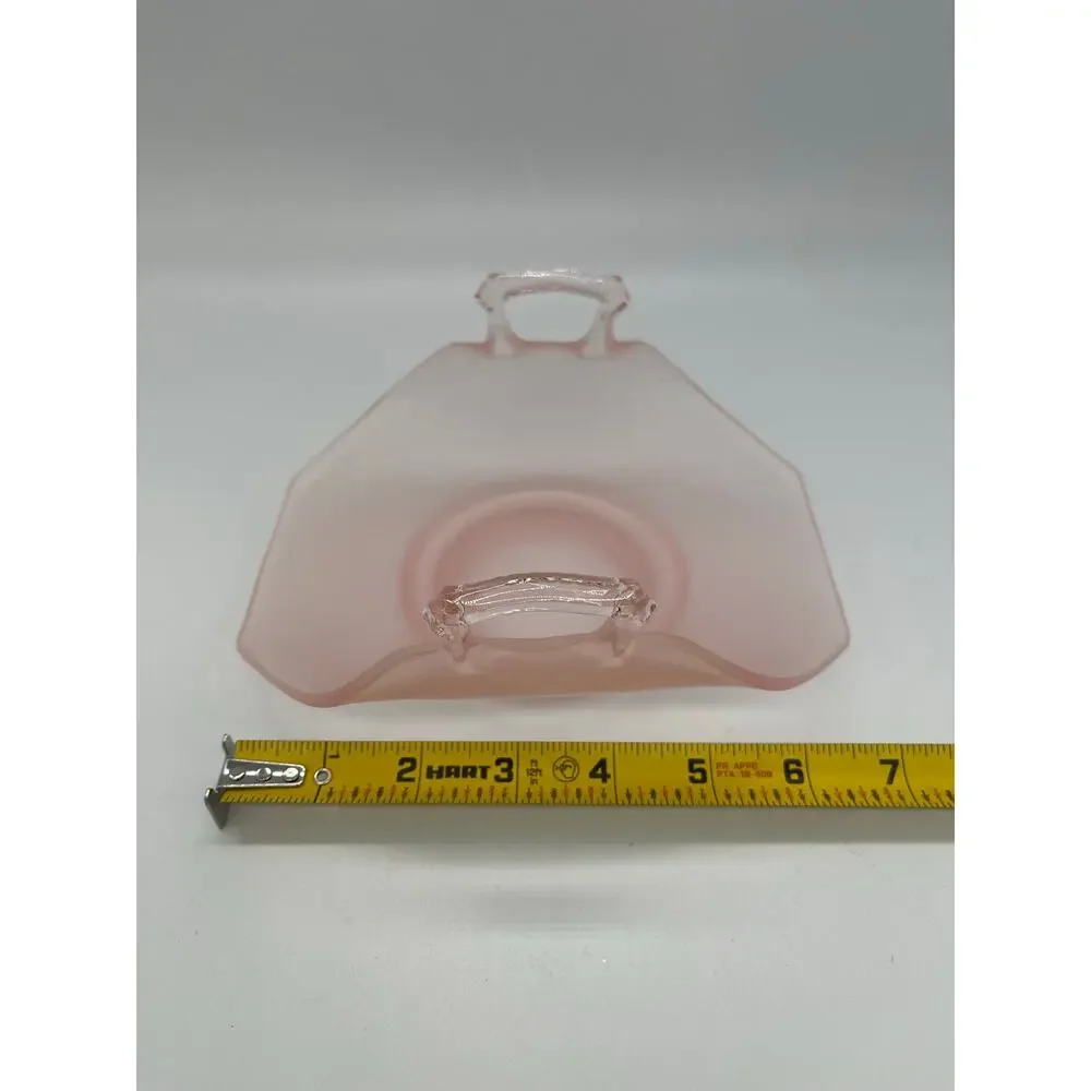 Lancaster Frosted Pink Satin Depression Glass Basket with Handles